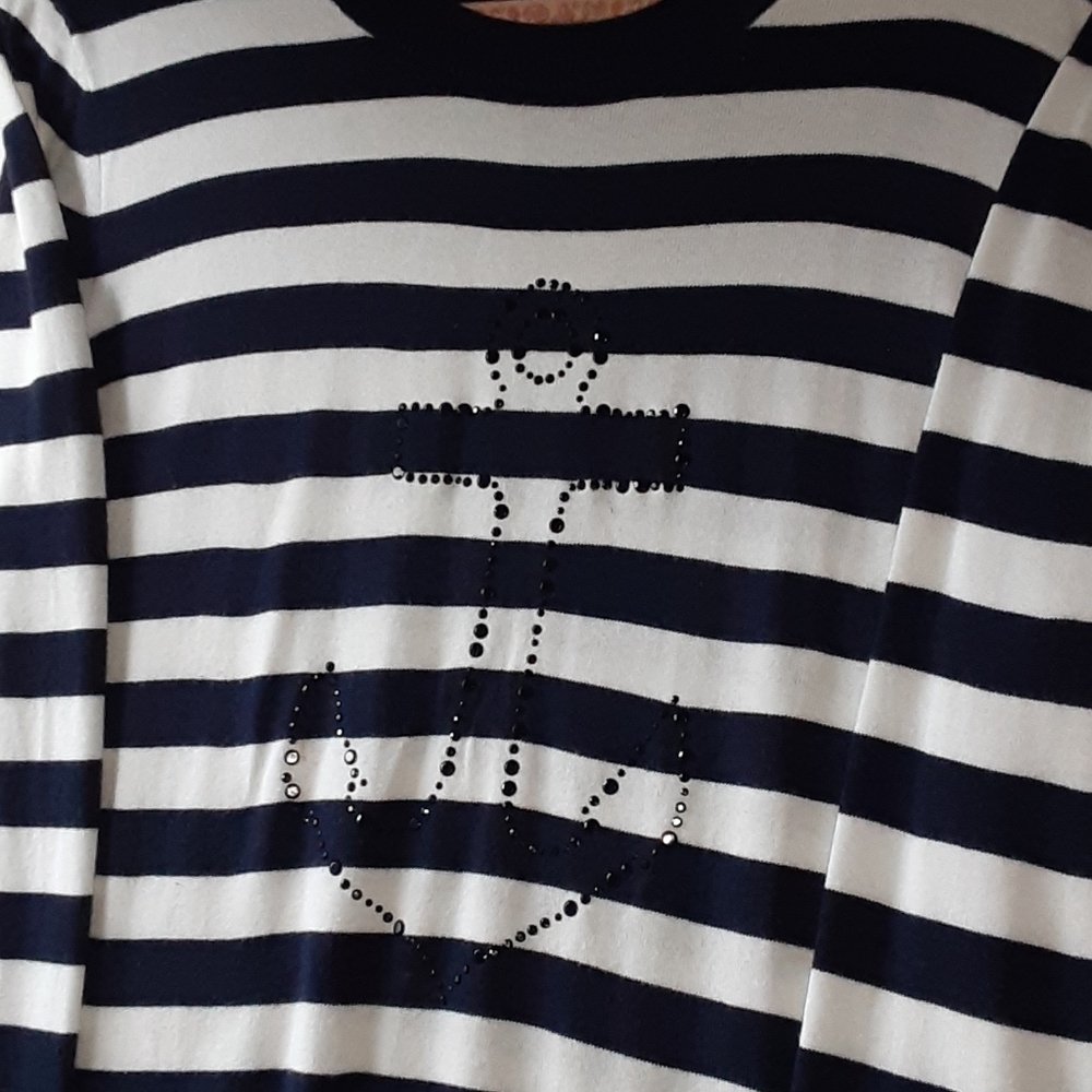 SWEATER Tommy Hilfiger Nautical Navy White Strip Studded Anchor Detail - Picture 3 of 5